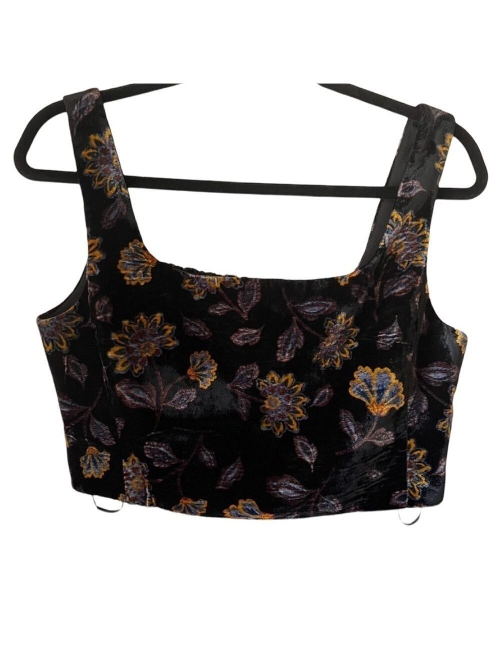 Rachel Zoe Black Velvet Floral Smocked Back Crop Tank Top NWT Size 8